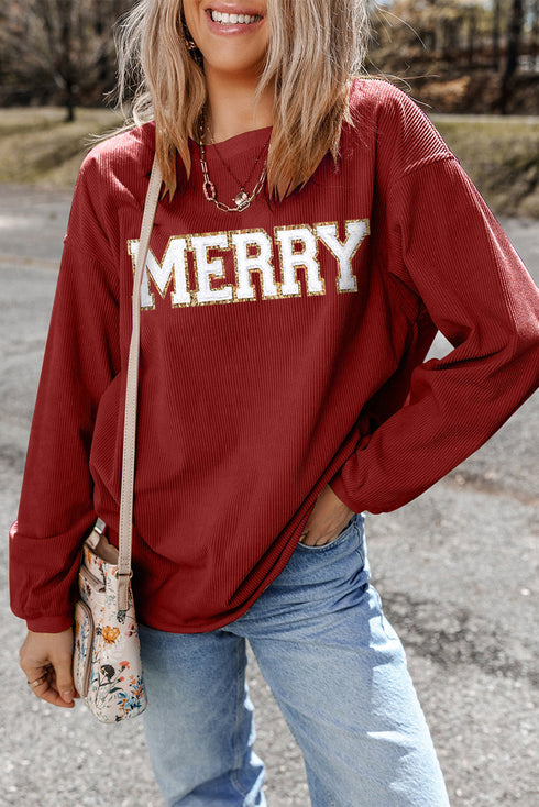 Corded Texture Varsity Patch Graphic Pullover Sweatshirt