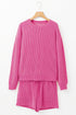 Corded Textured Casual Long Sleeve Short Set