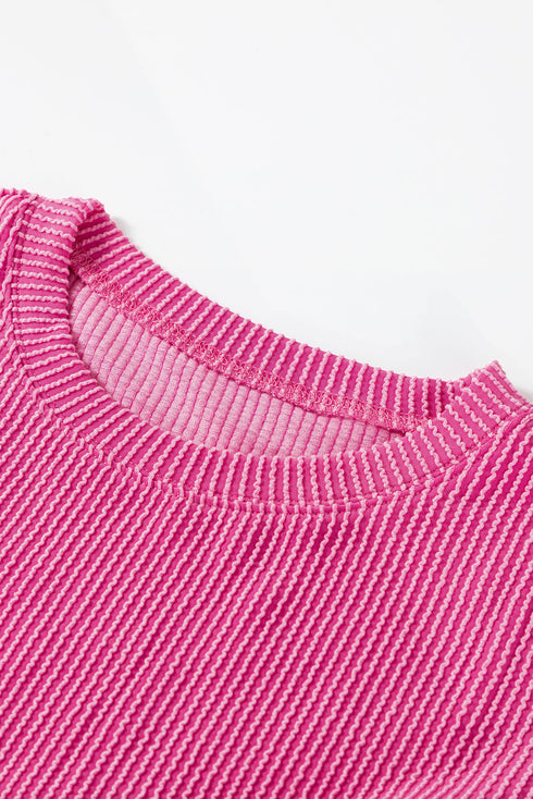 Corded Textured Casual Long Sleeve Short Set