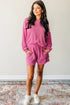 Corded Textured Casual Long Sleeve Short Set