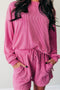 Corded Textured Casual Long Sleeve Short Set