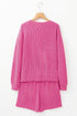 Corded Textured Casual Long Sleeve Short Set