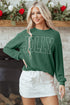 Corded Textured Graphic Print Long Sleeve Pullover Top