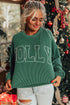 Corded Textured Graphic Print Long Sleeve Pullover Top
