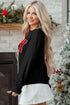 Corded Textured Graphic Print Long Sleeve Pullover Top