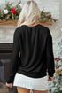 Corded Textured Graphic Print Long Sleeve Pullover Top