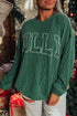Corded Textured Graphic Print Long Sleeve Pullover Top