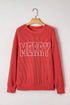 Corded Textured Graphic Print Long Sleeve Pullover Top