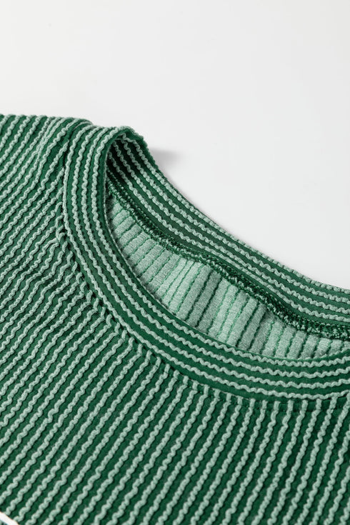Corded Textured Graphic Print Long Sleeve Pullover Top