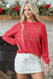 Corded Textured Graphic Print Long Sleeve Pullover Top