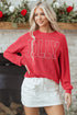 Corded Textured Graphic Print Long Sleeve Pullover Top