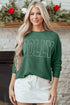 Corded Textured Graphic Print Long Sleeve Pullover Top