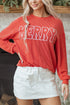 Corded Textured Graphic Print Long Sleeve Pullover Top