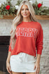 Corded Textured Graphic Print Long Sleeve Pullover Top