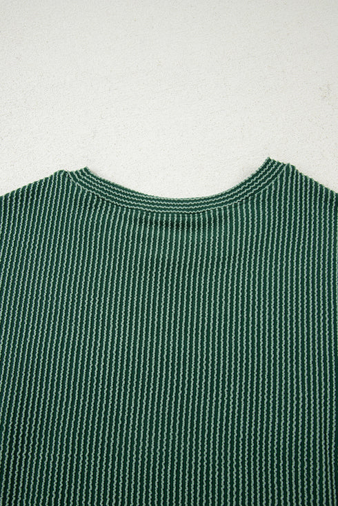 Corded Textured Graphic Print Long Sleeve Pullover Top