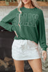 Corded Textured Graphic Print Long Sleeve Pullover Top