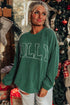 Corded Textured Graphic Print Long Sleeve Pullover Top