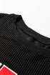 Corded Textured Graphic Print Long Sleeve Pullover Top