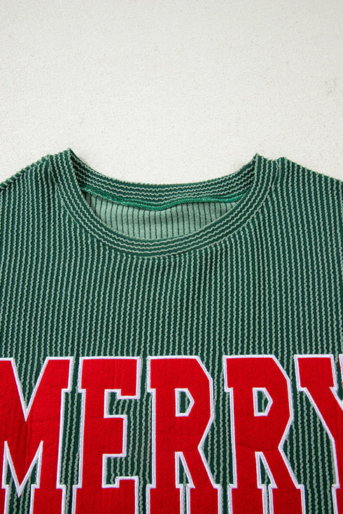 Corded Textured Graphic Print Long Sleeve Pullover Top