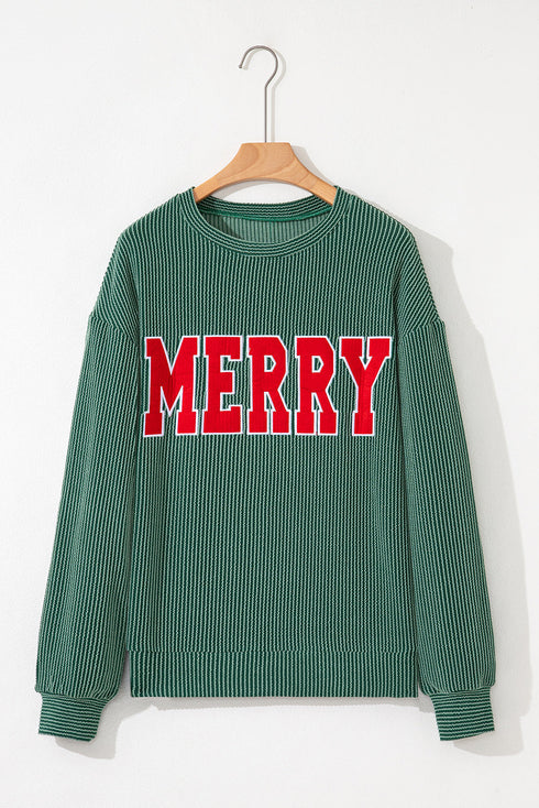 Corded Textured Graphic Print Long Sleeve Pullover Top