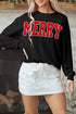 Corded Textured Graphic Print Long Sleeve Pullover Top