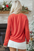 Corded Textured Graphic Print Long Sleeve Pullover Top