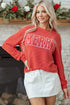 Corded Textured Graphic Print Long Sleeve Pullover Top