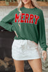Corded Textured Graphic Print Long Sleeve Pullover Top