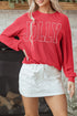 Corded Textured Graphic Print Long Sleeve Pullover Top