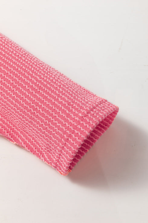 Corded Textured Solid Ribbed Long Sleeve Top