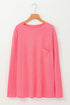 Corded Textured Solid Ribbed Long Sleeve Top