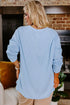 Corded Textured Solid Ribbed Long Sleeve Top