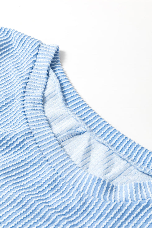 Corded Textured Solid Ribbed Long Sleeve Top