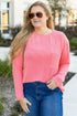 Corded Textured Solid Ribbed Long Sleeve Top