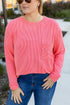 Corded Textured Solid Ribbed Long Sleeve Top
