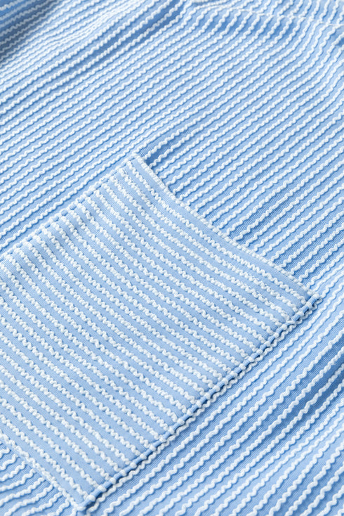 Corded Textured Solid Ribbed Long Sleeve Top