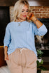 Corded Textured Solid Ribbed Long Sleeve Top