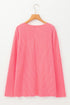 Corded Textured Solid Ribbed Long Sleeve Top