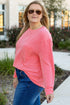 Corded Textured Solid Ribbed Long Sleeve Top