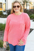 Corded Textured Solid Ribbed Long Sleeve Top