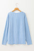 Corded Textured Solid Ribbed Long Sleeve Top