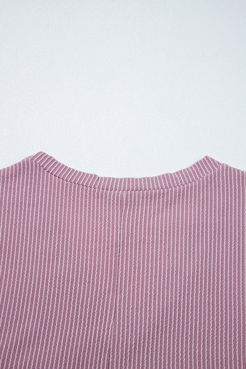 Corded Textured V Neck Drop Shoulder Plus Size Tee