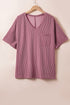 Corded Textured V Neck Drop Shoulder Plus Size Tee