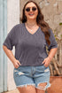 Corded Textured V Neck Drop Shoulder Plus Size Tee