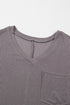 Corded Textured V Neck Drop Shoulder Plus Size Tee