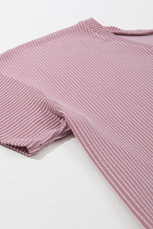 Corded Textured V Neck Drop Shoulder Plus Size Tee
