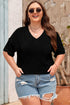 Corded Textured V Neck Drop Shoulder Plus Size Tee