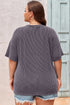 Corded Textured V Neck Drop Shoulder Plus Size Tee