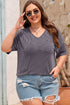 Corded Textured V Neck Drop Shoulder Plus Size Tee