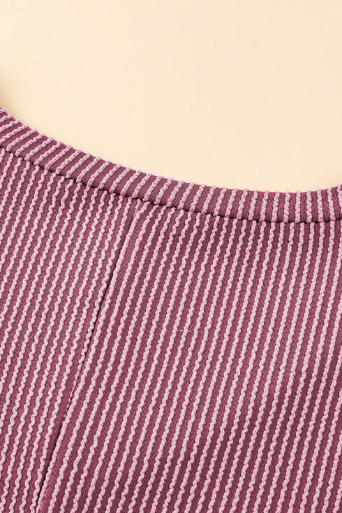 Corded Textured V Neck Drop Shoulder Plus Size Tee
